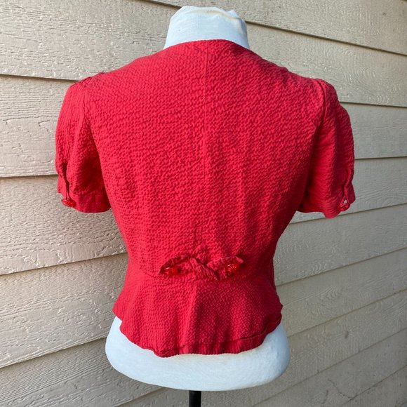 🔥SOLD🔥Anthropologie Mermaid Mariette Jacket Women Short Sleeve Retro Red 4 - Picture 3 of 5